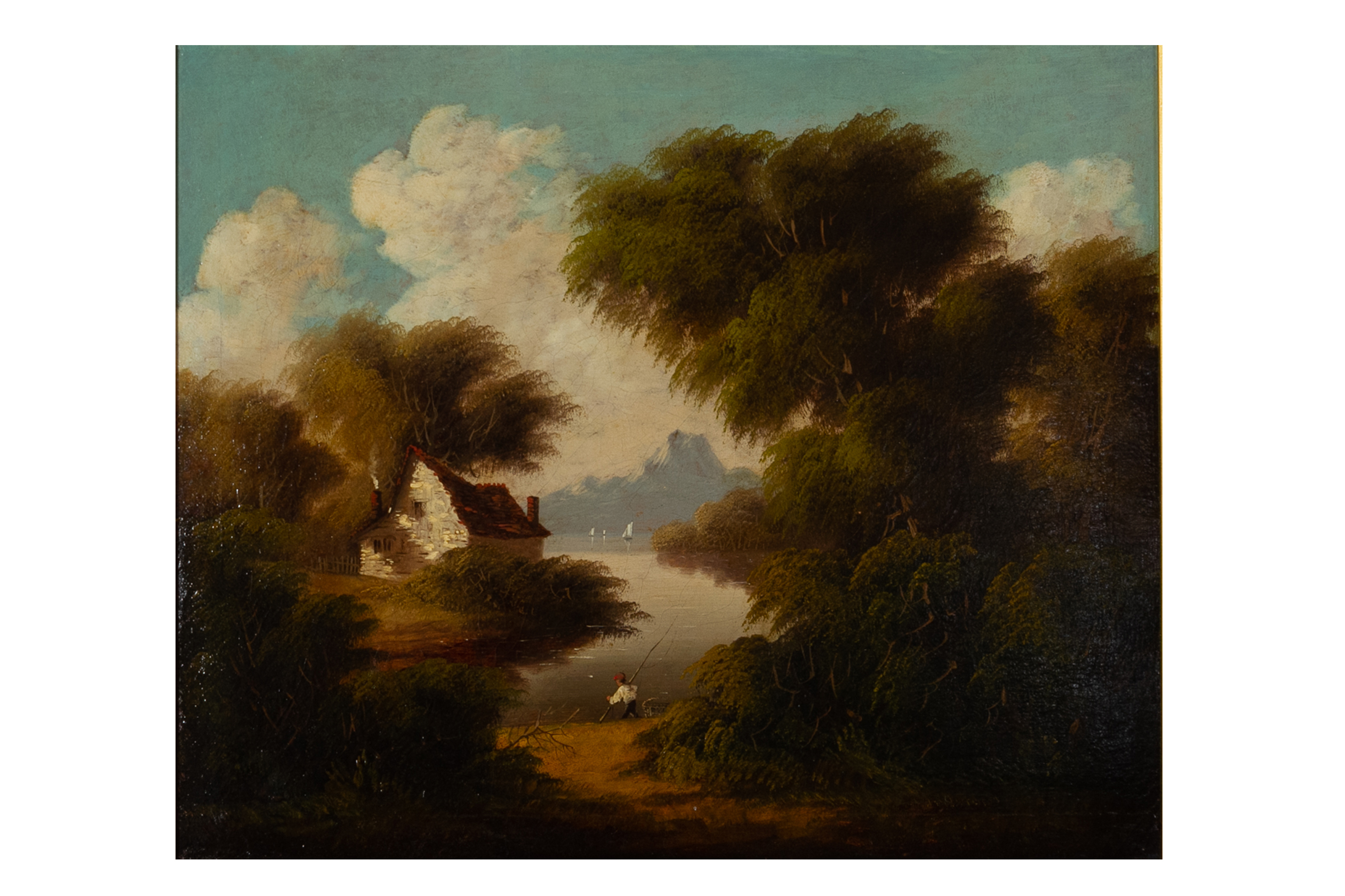 BRITISH SCHOOL (19TH CENTURY) - COTTAGE IN A LAKE LANDSCAPE - Image 2 of 2