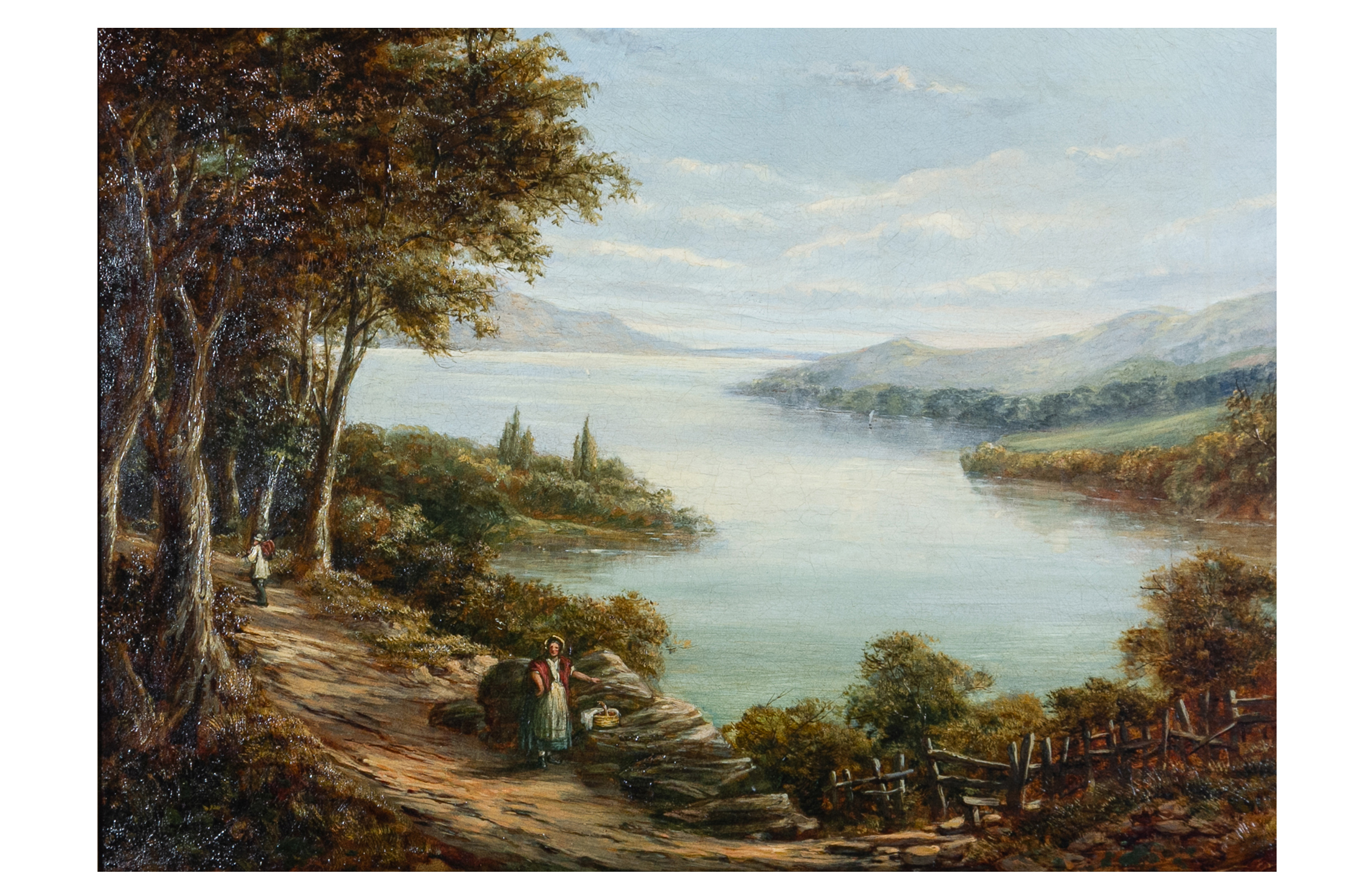 BRITISH SCHOOL (19TH CENTURY)-A LADY BEFORE A LAKE LANDSCAPE - Image 2 of 3