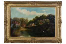 BRITISH SCHOOL, 19TH CENTURY - FIGURES ON A RIVER CROSSING