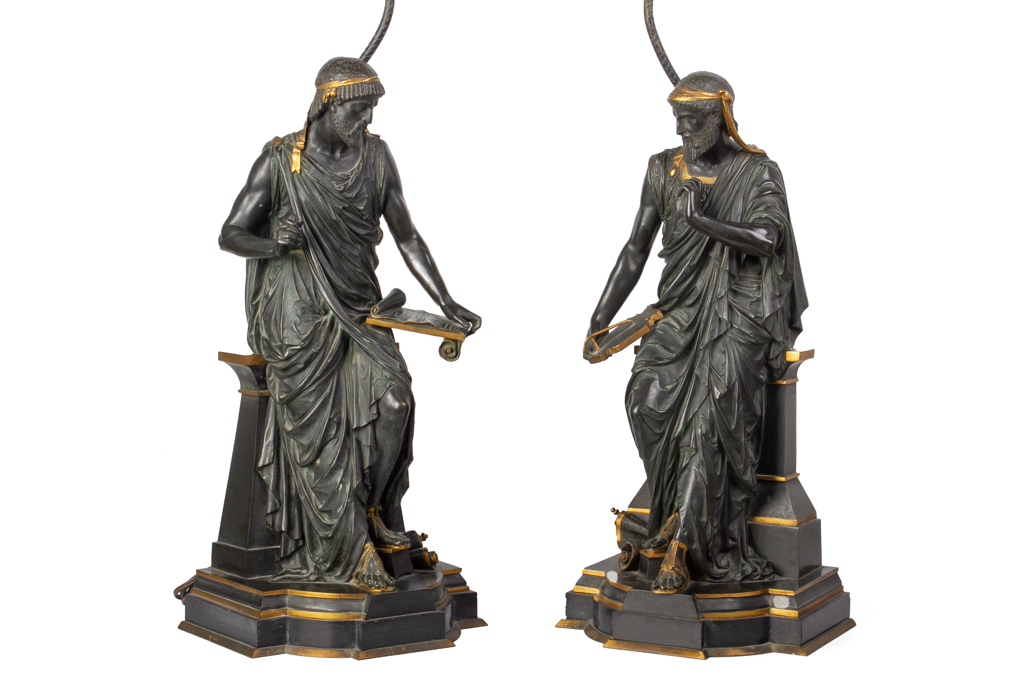 TWO BRONZE CLASSICAL LAMPS