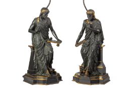 TWO BRONZE CLASSICAL LAMPS