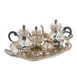 AN ITALIAN SILVER TEA AND COFFEE SERVICE WITH TRAY