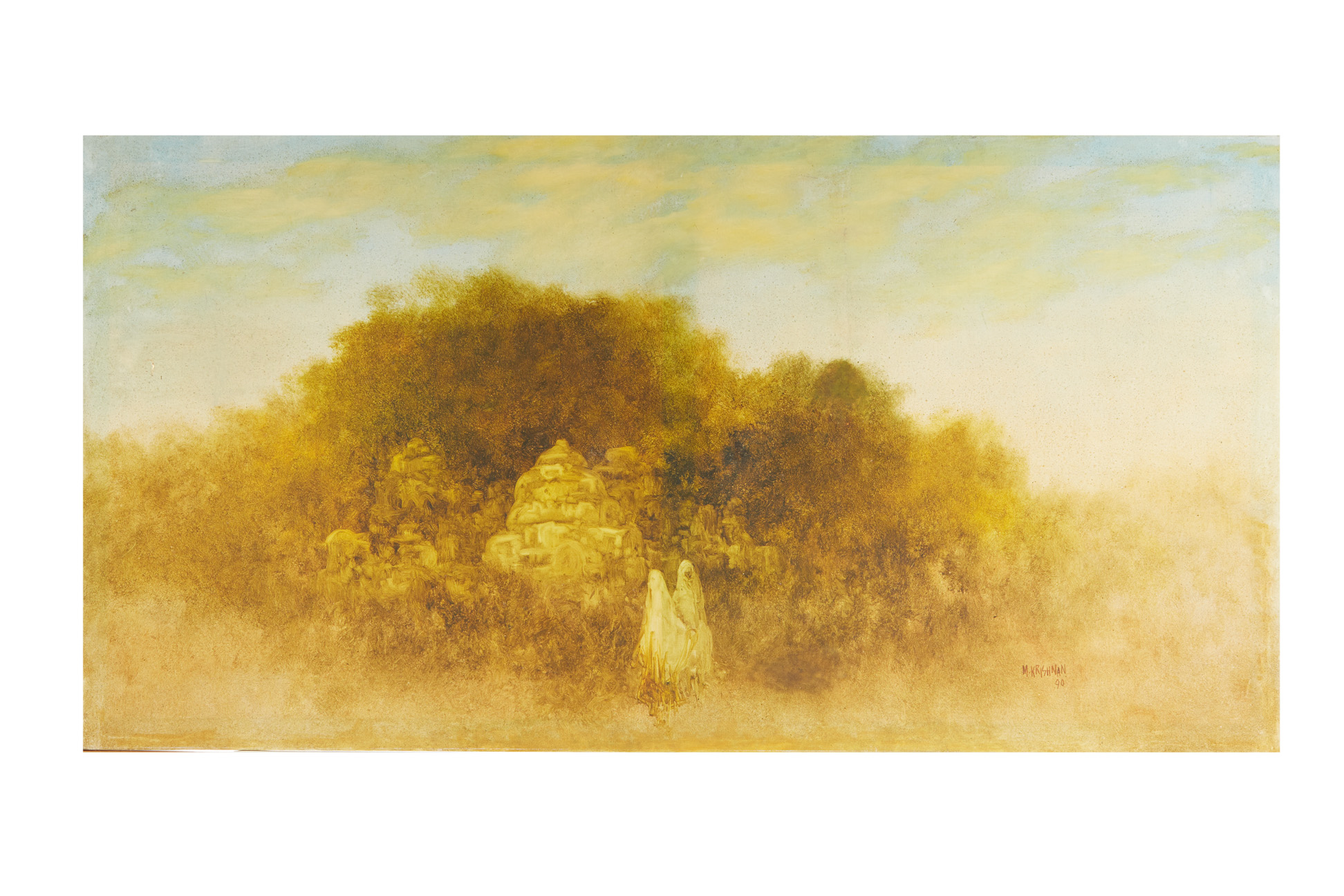 M. KRISHNAN (INDIAN, 20TH CENTURY) - FIGURES BEFORE A TEMPLE - Image 2 of 6