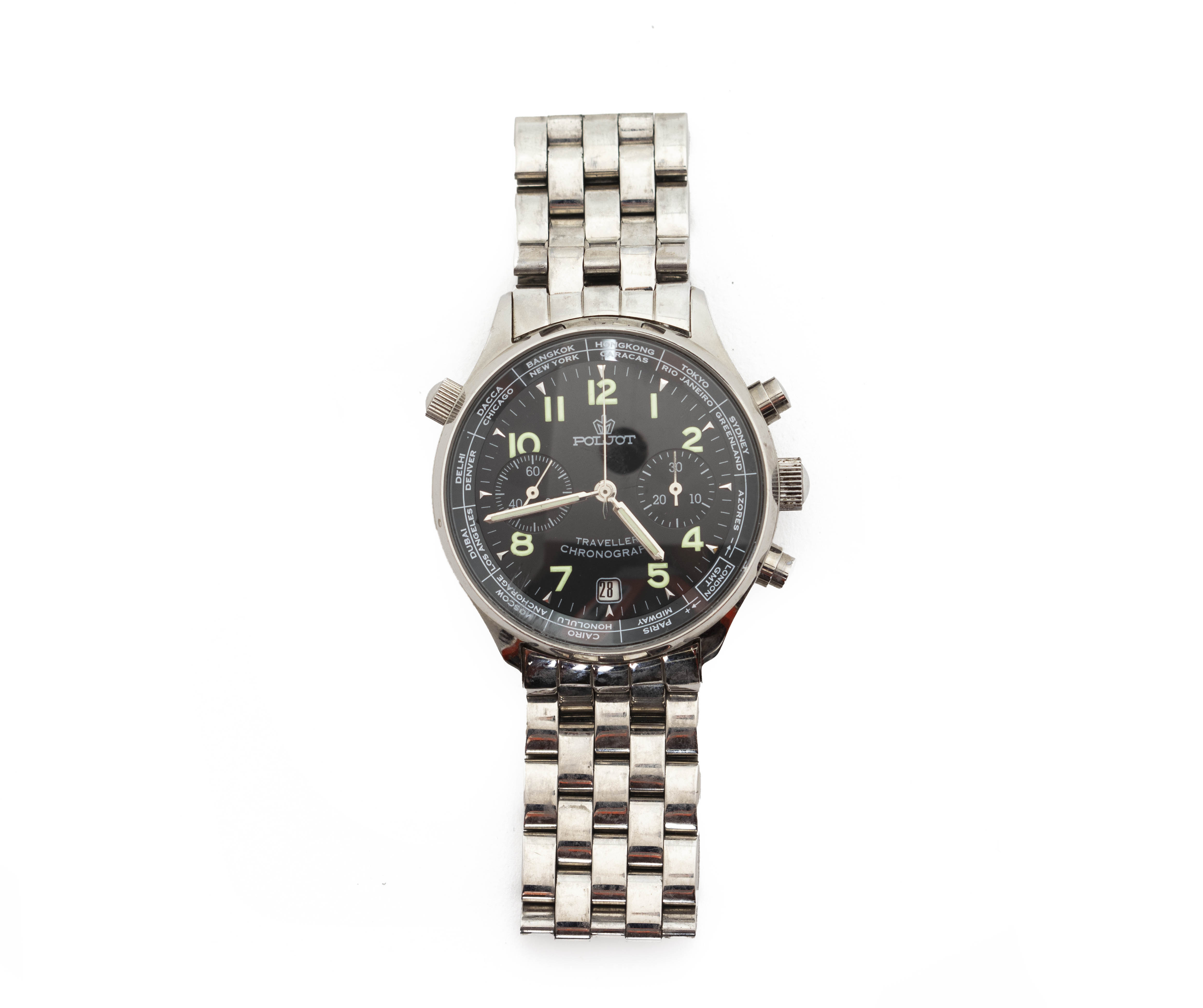 A POLJOT WORLD TRAVELLER CHRONOGRAPH BRACELET WATCH