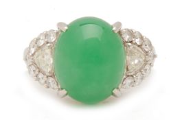 A DIAMOND AND JADE RING