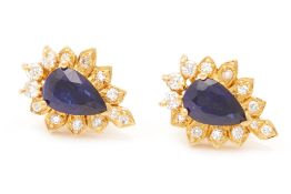 A PAIR OF DIAMOND AND SAPPHIRE EARRINGS