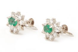 A PAIR OF EMERALD AND DIAMOND EARRINGS