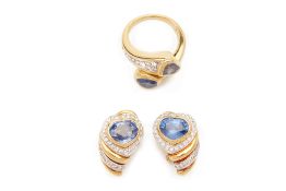 A FRATELLI PETOCHI SAPPHIRE & DIAMOND RING AND EARRINGS