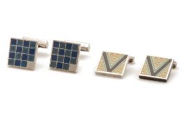 TWO PAIRS OF LOUIS VUITTON SILVER AND ENAMEL CUFFLINKS