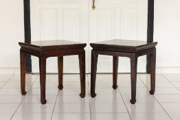 A PAIR OF CHINESE SQUARE ELM SIDE TABLES