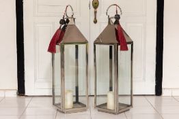 A PAIR OF LARGE CHROME STORM LANTERNS