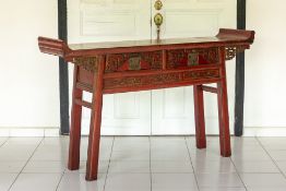 A CHINESE RED LACQUER CONSOLE TABLE