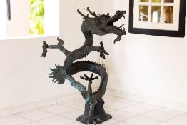 A LARGE CHINESE BRONZE FIGURE OF A DRAGON