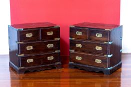 A PAIR OF CAMPAIGN STYLE ROSEWOOD SIDE TABLES