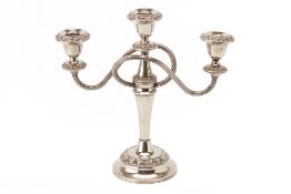 A SILVER PLATED THREE LIGHT CANDELABRUM