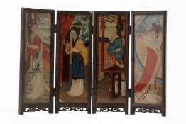 A CHINESE REVERSE GLASS PAINTED TABLE SCREEN