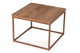 A SMALL INDUSTRIAL STYLE SQUARE SIDE TABLE