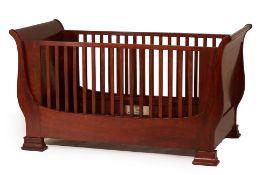 A HARDWOOD SLEIGH CRIB