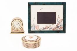 A WEDGWOOD MANTLE CLOCK AND OTHER ITEMS