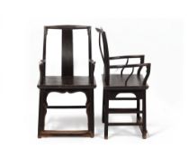 A PAIR OF CHINESE BLACK LACQUERED ARMCHAIRS