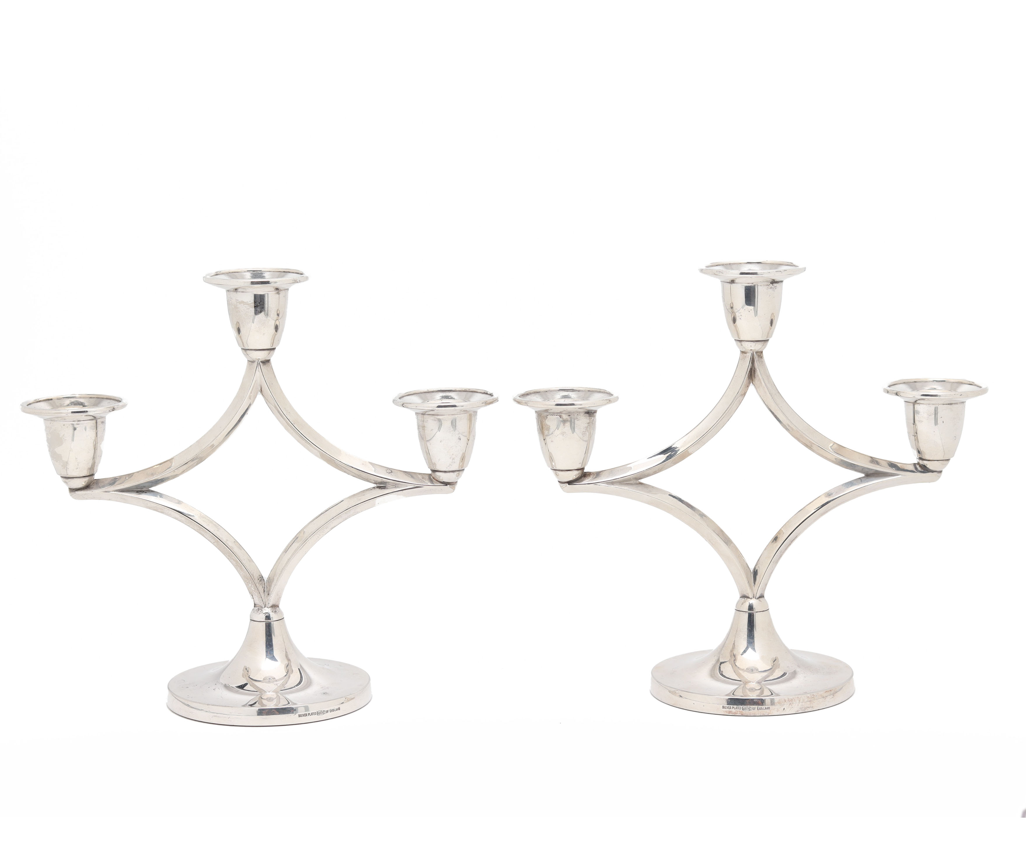 A PAIR OF ENGLISH SILVER PLATED THREE LIGHT CANDELABRA - Image 2 of 3