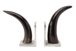 A PAIR OF HORN BOOKENDS