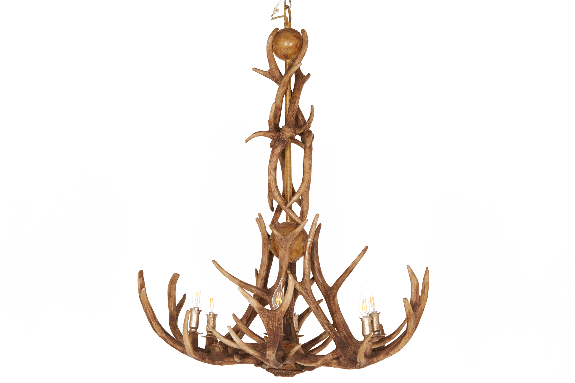 A TIMOTHY OULTON ANTLER SIX-LIGHT CHANDELIER (2)