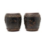 A PAIR OF ORIENTAL WOOD RICE POTS