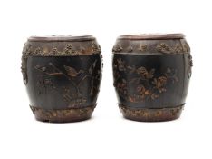 A PAIR OF ORIENTAL WOOD RICE POTS