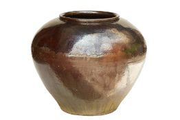 A DRIP GLAZED CERAMIC POT