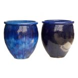 A PAIR OF OMBRE BLUE GLAZED POTS