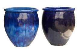 A PAIR OF OMBRE BLUE GLAZED POTS