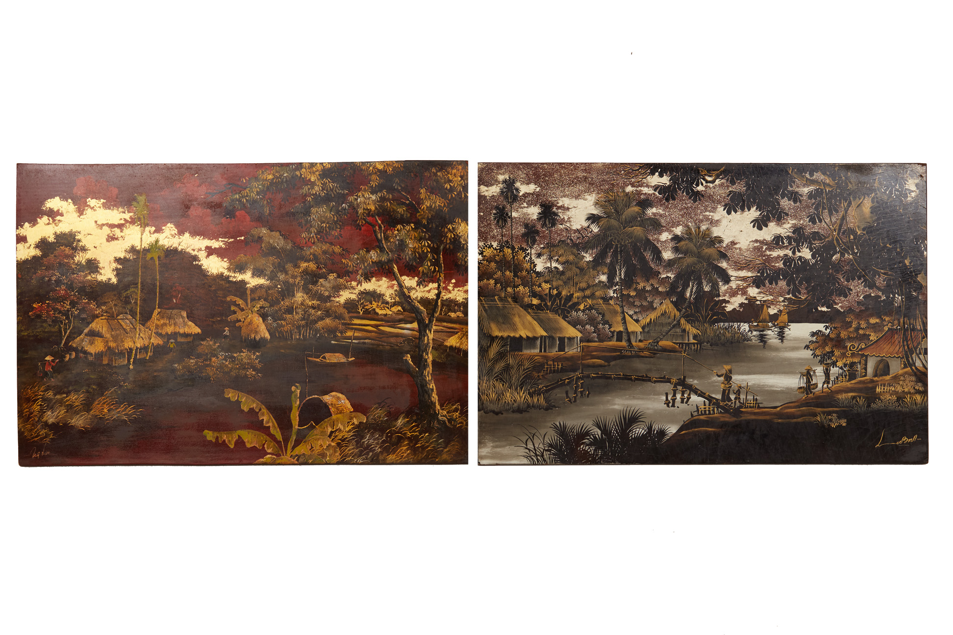 TWO VIETNAMESE LACQUER PANELS