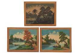 VIETNAMESE, 20TH CENTURY - THREE LANDSCAPE SCENES