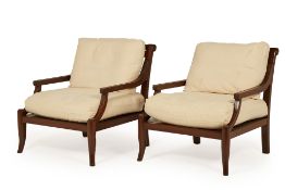 A PAIR OF OPEN ARMCHAIRS