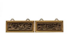 TWO CHINESE CARVED WOODEN PANELS