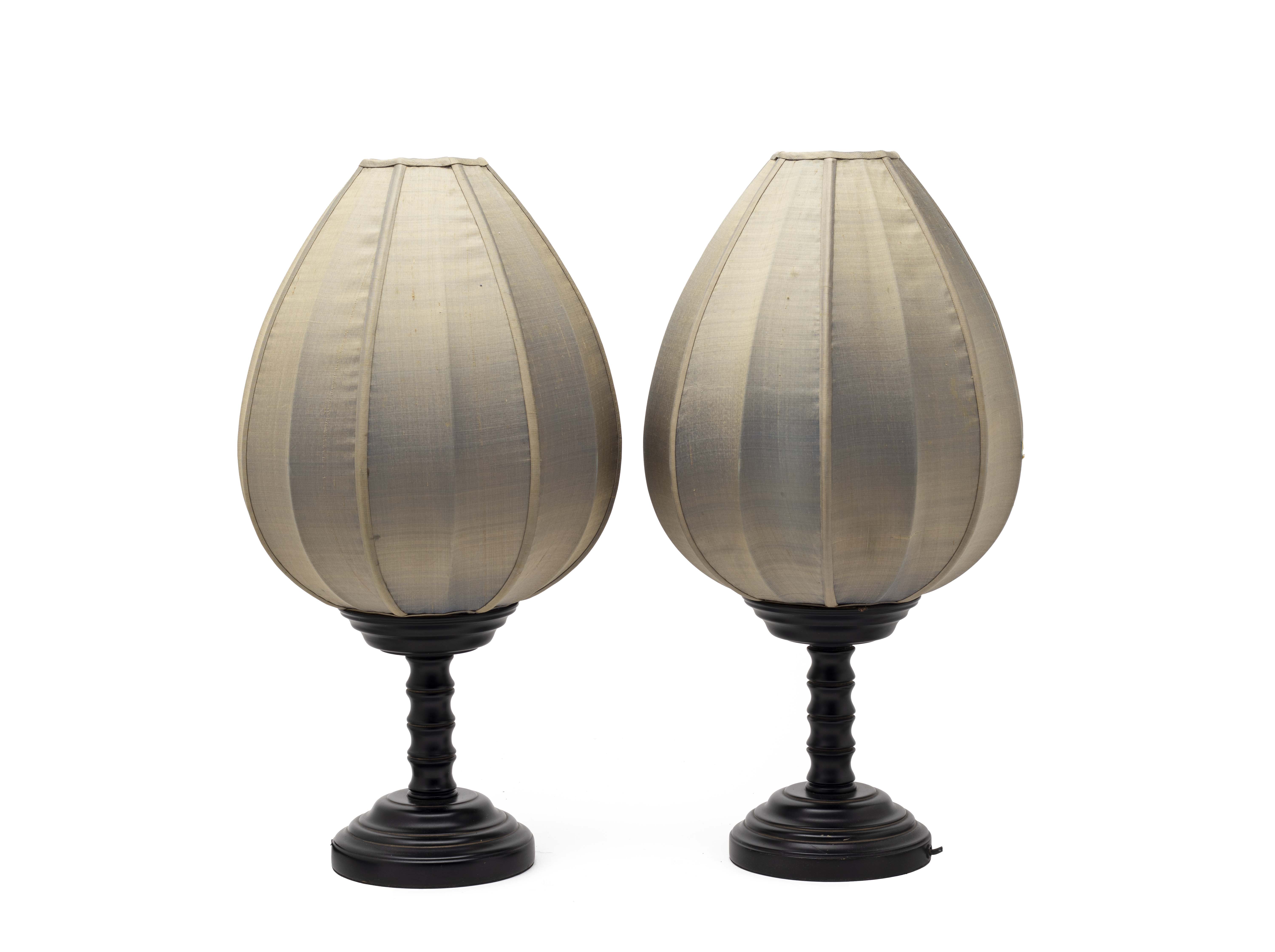 A PAIR OF CHINESE LANTERN FORM TABLE LAMPS