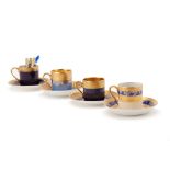 FOUR EUROPEAN PORCELAIN TEA CUPS AND SAUCERS