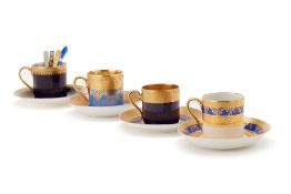 FOUR EUROPEAN PORCELAIN TEA CUPS AND SAUCERS