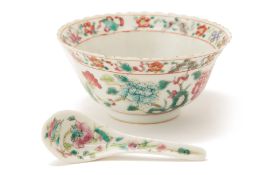 A PERANAKAN PORCELAIN PHOENIX BOWL AND SPOON