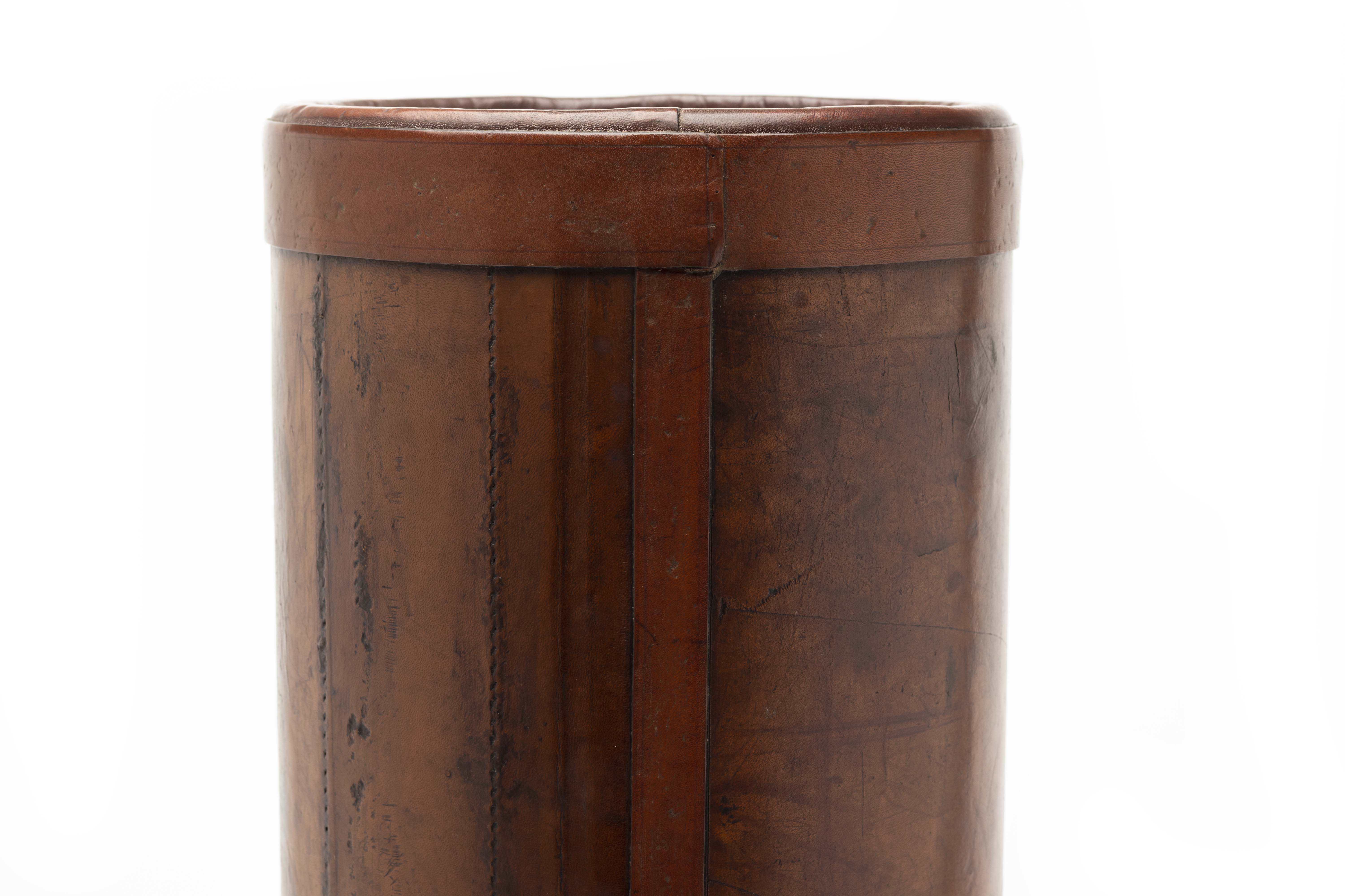 A BROWN LEATHER UMBRELLA STAND - Image 2 of 2