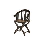 A HORSESHOE BACK BLACK LACQUERED CHAIR