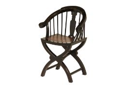 A HORSESHOE BACK BLACK LACQUERED CHAIR