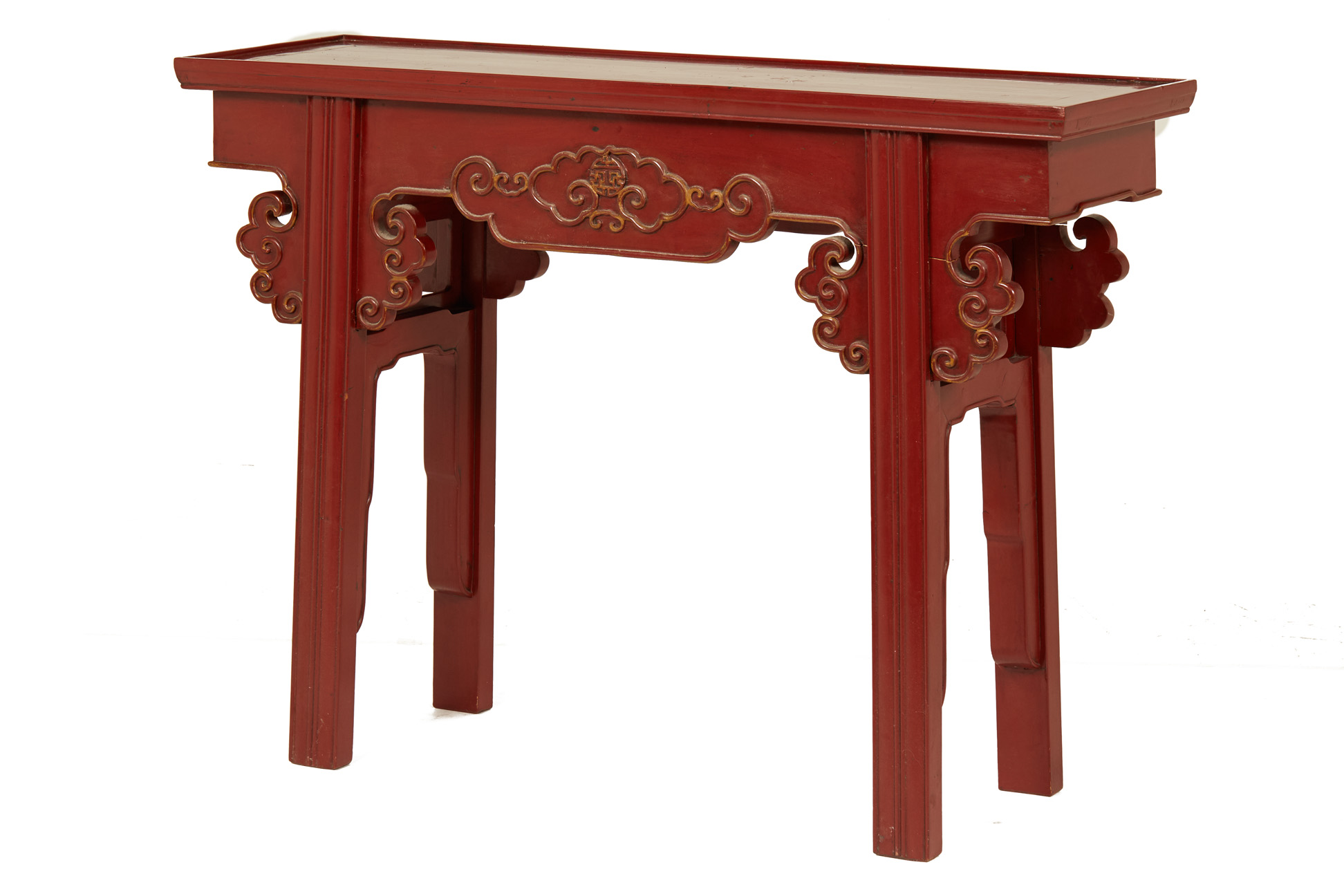 A CHINESE RED LACQUER SIDE TABLE