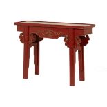 A CHINESE RED LACQUER SIDE TABLE