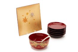 A GROUP OF RED AND YELLOW LACQUER ITEMS