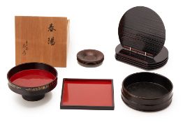 A GROUP OF BOXED AND UNBOXED LACQUER ITEMS