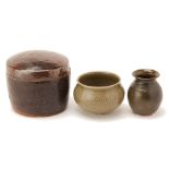 A GROUP OF THREE SMALL POTTERY ITEMS