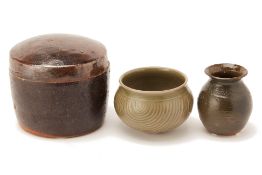 A GROUP OF THREE SMALL POTTERY ITEMS