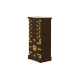 AN ORIENTAL BRASS MOUNTED CHEST OF DRAWERS